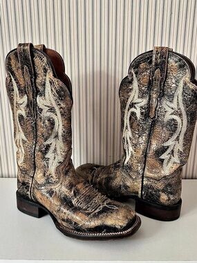 Dan Post DP4610 Women’s 7.5 Cowboy Boots Distressed Crackle Leather Square Toe
